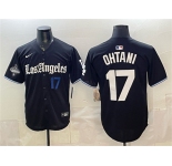 Men's Los Angeles Dodgers #17 Shohei Ohtani Black 2025 World Series Champions Patch 'Gothic Edition' Vapor Premier Limited Stitched Baseball Jersey