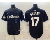 Men's Los Angeles Dodgers #17 Shohei Ohtani Black 2025 World Series Champions Patch 'Gothic Edition' Vapor Premier Limited Stitched Baseball Jersey