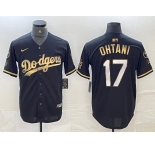 Men's Los Angeles Dodgers #17 Shohei Ohtani Black Gold Stitched Cool Base Nike Jerseys
