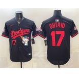 Men's Los Angeles Dodgers #17 Shohei Ohtani Black Hello Kitty Night 2025 World Series Champions Patch Stitched Baseball Jersey