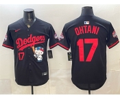 Men's Los Angeles Dodgers #17 Shohei Ohtani Black Hello Kitty Night 2025 World Series Champions Patch Stitched Baseball Jersey