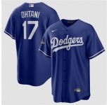 Men's Los Angeles Dodgers #17 Shohei Ohtani Blue 2025 World Series Champions Stitched Baseball Jersey