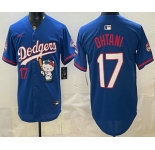Men's Los Angeles Dodgers #17 Shohei Ohtani Blue Hello Kitty 2025 World Series Champions Limited Jersey