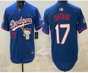 Men's Los Angeles Dodgers #17 Shohei Ohtani Blue Hello Kitty 2025 World Series Champions Limited Jersey