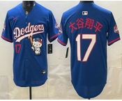 Men's Los Angeles Dodgers #17 Shohei Ohtani Blue Japanese Hello Kitty 2025 World Series Champions Limited Jersey
