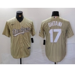 Men's Los Angeles Dodgers #17 Shohei Ohtani Cream Pinstripe Cool Base Stitched Jersey