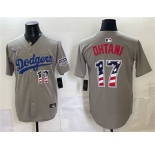Men's Los Angeles Dodgers #17 Shohei Ohtani Gray 250 Fourth of July Road Stitched Baseball Jersey
