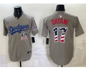 Men's Los Angeles Dodgers #17 Shohei Ohtani Gray 250 Fourth of July Road Stitched Baseball Jersey