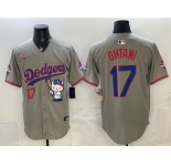 Men's Los Angeles Dodgers #17 Shohei Ohtani Grey Hello Kitty Night 2025 World Series Champions Patch Stitched Baseball Jersey