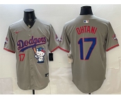 Men's Los Angeles Dodgers #17 Shohei Ohtani Grey Hello Kitty Night 2025 World Series Champions Patch Stitched Baseball Jersey