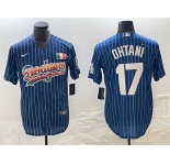 Mens Los Angeles Dodgers #17 Shohei Ohtani Navy Cool Base With Patch Stitched Baseball Jersey