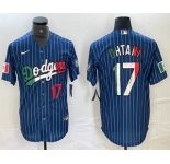 Men's Los Angeles Dodgers #17 Shohei Ohtani Number Mexico Blue Pinstripe Cool Base Stitched Jersey