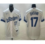 Mens Los Angeles Dodgers #17 Shohei Ohtani Number White 2021 City Connect Cool Base Stitched Jersey
