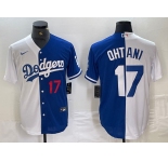 Mens Los Angeles Dodgers #17 Shohei Ohtani Number White Blue Two Tone Stitched Baseball Jersey