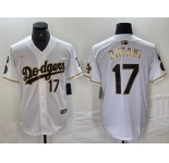 Mens Los Angeles Dodgers #17 Shohei Ohtani Number White Gold Fashion Stitched Cool Base Limited Jersey