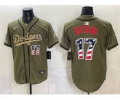 Men's Los Angeles Dodgers #17 Shohei Ohtani Olive 2026 Armed Forces Day 250 Fourth of July Stitched Baseball Jersey