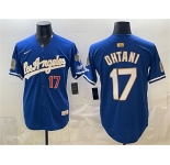 Men's Los Angeles Dodgers #17 Shohei Ohtani Royal 2026 Gold Collection 9x & B2B Champs Patch Stitched Baseball Jersey