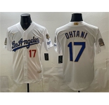 Men's Los Angeles Dodgers #17 Shohei Ohtani White 2026 Gold Collection 9x & B2B Champs Patch Stitched Baseball Jersey