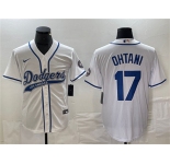 Men's Los Angeles Dodgers #17 Shohei Ohtani White Cool Base With Patch Stitched Baseball Jersey