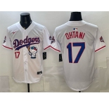 Men's Los Angeles Dodgers #17 Shohei Ohtani White Hello Kitty Night 2025 World Series Champions Patch Stitched Baseball Jersey