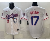 Men's Los Angeles Dodgers #17 Shohei Ohtani White Hello Kitty Night 2025 World Series Champions Patch Stitched Baseball Jersey