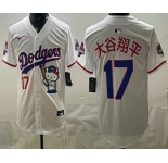 Men's Los Angeles Dodgers #17 Shohei Ohtani White Japanese Hello Kitty 2025 World Series Champions Limited Jersey