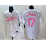 Men's Los Angeles Dodgers #17 Shohei Ohtani White Pink Vapor Limited Stitched Baseball Jersey