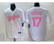 Men's Los Angeles Dodgers #17 Shohei Ohtani White Pink Vapor Limited Stitched Baseball Jersey