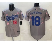 Men's Los Angeles Dodgers #18 山本由伸 Grey 2025 Tokyo Series Limited Stitched Baseball Jersey