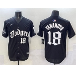 Men's Los Angeles Dodgers #18 Yoshinobu Yamamoto Black 2025 LA Gothic Style With 2024 World Series Champions Patch Vapor Premier Limited Stitched Baseball