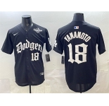 Men's Los Angeles Dodgers #18 Yoshinobu Yamamoto Black 2025 LA Gothic Style With 2025 World Series Patch Vapor Premier Limited Stitched Baseball Jersey