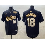 Men's Los Angeles Dodgers #18 Yoshinobu Yamamoto Black Gold 2025 World Series Patch Limited Stitched Baseball Jersey