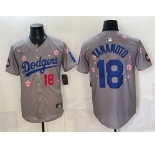 Men's Los Angeles Dodgers #18 Yoshinobu Yamamoto Grey 2025 Tokyo Series Limited Stitched Baseball Jersey