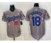 Men's Los Angeles Dodgers #18 Yoshinobu Yamamoto Grey 2025 Tokyo Series Limited Stitched Baseball Jersey