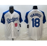 Mens Los Angeles Dodgers #18 Yoshinobu Yamamoto Number White Blue Fashion Stitched Cool Base Limited Jersey