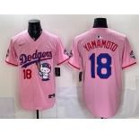 Men's Los Angeles Dodgers #18 Yoshinobu Yamamoto Pink Hello Kitty Night 2025 World Series Champions Patch Stitched Baseball Jersey