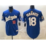 Men's Los Angeles Dodgers #18 Yoshinobu Yamamoto Royal 2026 Gold Collection 9x & B2B Champs Patch Stitched Baseball Jersey