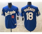 Men's Los Angeles Dodgers #18 Yoshinobu Yamamoto Royal 2026 Gold Collection 9x & B2B Champs Patch Stitched Baseball Jersey