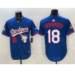 Men's Los Angeles Dodgers #18 Yoshinobu Yamamoto Royal Hello Kitty Night 2025 World Series Champions Patch Stitched Baseball Jersey