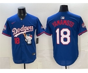 Men's Los Angeles Dodgers #18 Yoshinobu Yamamoto Royal Hello Kitty Night 2025 World Series Champions Patch Stitched Baseball Jersey