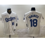 Mens Los Angeles Dodgers #18 Yoshinobu Yamamoto White 2024 World Series With Fernando Memorial Patch Home Limited Stitched Baseball Jersey