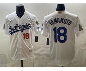 Men's Los Angeles Dodgers #18 Yoshinobu Yamamoto White 2026 Gold Collection 9x & B2B Champs Patch Stitched Baseball Jersey