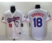 Men's Los Angeles Dodgers #18 Yoshinobu Yamamoto White Hello Kitty Night 2025 World Series Champions Patch Stitched Baseball Jersey
