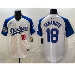 Men's Los Angeles Dodgers #18 Yoshinobu Yamamoto White Royal 2025 World Series Champions Patch Limited Stitched Baseball Jersey