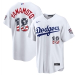 Men's Los Angeles Dodgers #18 Yoshinobu Yamamoto White USA 250 Fourth of July Home Stitched Baseball Jersey
