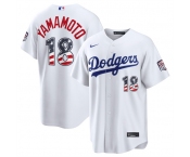 Men's Los Angeles Dodgers #18 Yoshinobu Yamamoto White USA 250 Fourth of July Home Stitched Baseball Jersey