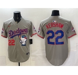 Men's Los Angeles Dodgers #22 Clayton Kershaw Grey Hello Kitty Night 2025 World Series Champions Patch Stitched Baseball Jersey