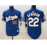 Men's Los Angeles Dodgers #22 Clayton Kershaw Royal 2026 Gold Collection 9x & B2B Champs Patch Stitched Baseball Jersey