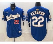 Men's Los Angeles Dodgers #22 Clayton Kershaw Royal 2026 Gold Collection 9x & B2B Champs Patch Stitched Baseball Jersey