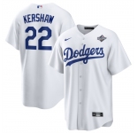 Men's Los Angeles Dodgers #22 Clayton Kershaw White 2025 World Series Home Cool Base Stitched Baseball Jersey